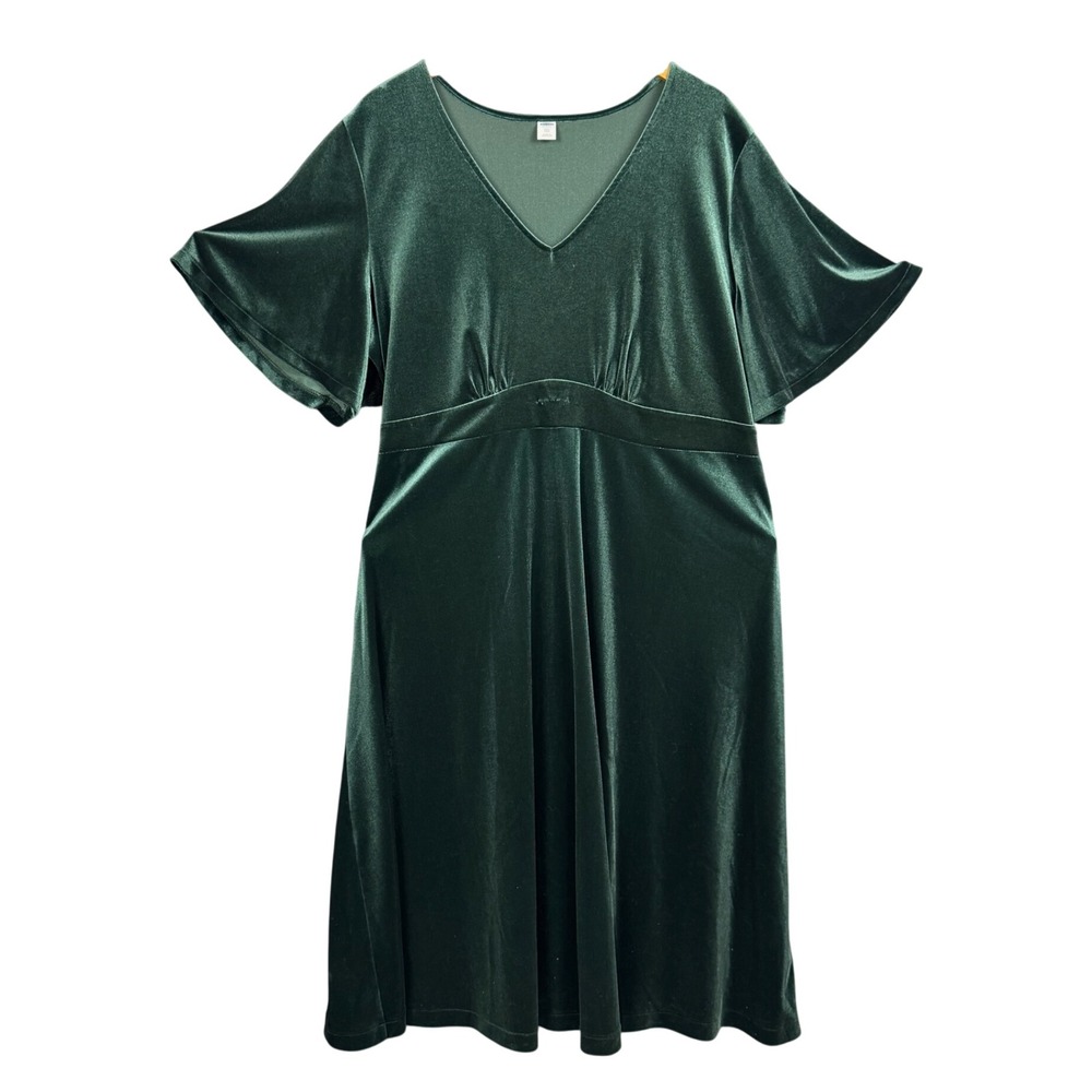 Old Navy Velvet Dress Womens XXL Forest Canopy Green Empire Waist Flutter Sleeve